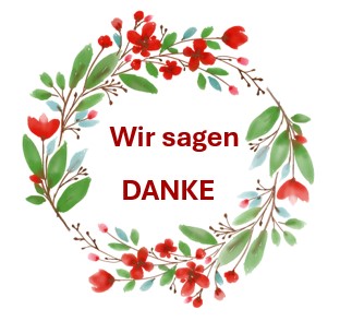 Wir sagen Danke, umrahmt von Blumenranke